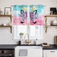 thumbnail image 2 of 2 Panels Kitchen Tier Curtains 39 Inch Length, Purple Rose Antlers Grommets Window Treatment Curtain, Abstract Art Teal Pink Fancy Flowers Thermal Curtains Drapes for Living Room/Bathroom, 2 of 9