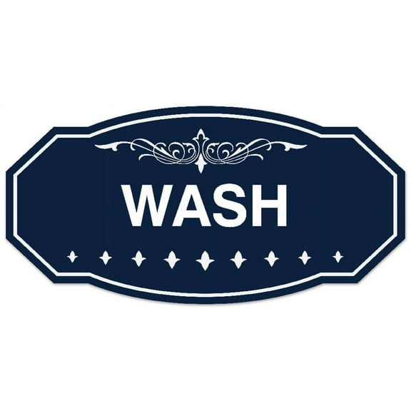 Signs ByLITA Victorian Wash Sign - Laser-Engraved Lettering | Durable ABS Plastic | Vibrant Colors | Powerful Foam Tape (Navy Blue / White) - Large