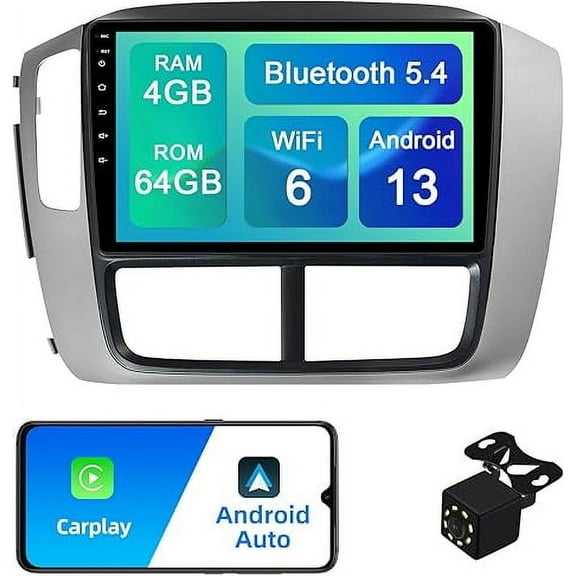 4 64G Android 13 Double Din Car Stereo for Honda Pilot 2006-2008 with 9 Inch Touchscreen Radio Built-in Wireless Carplay/Android Auto/GPS/Bluetooth/FM/AUX-in/Steering Wheel Controls