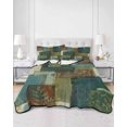 thumbnail image 2 of Quilts Full Size Bedding Set, Teal Green Boho Lightweight Quilted Comforter, Color Block Geometric Modern Soft Reversible Bedspread Coverlet with Pillow Covers for All Season, 78" x 90", 2 of 7