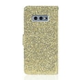 thumbnail image 2 of Allytech Samsung Galaxy S10e Case, PU Leather Bling Glitter Inner TPU Cover Bumper Stand Cards Slots Wrist Strap Magnetic Flip Cover Shockproof Wallet Case for Samsung Galaxy S10e, Gold, 2 of 9