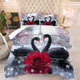 thumbnail image 4 of Juego de edredón CoutueChen con forma de cisnes negros y rosas, tamaño doble, 3 piezas, 4 of 6