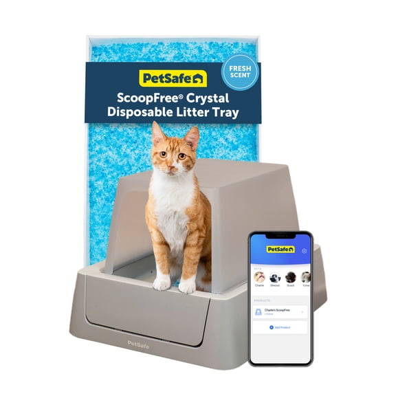 PetSafe ScoopFree Crystal Smart Front-Entry Self-Cleaning Cat Litter Box, Phone App Connected, Gray