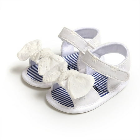

Summer Baby Girls Flats Shoes Infants Anti-Slip Bow Sandals Soft Soled First Walkers Shoes White