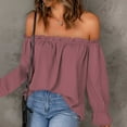 thumbnail image 3 of SNKSDGM Easter Shirts for Women Plus Size Tops for Women Summer Loose Fit off The Shoulder Tops for Women Trendy Frill Ruffle Long Sleeve Shirts Casual Solid Sexy Tees Fall Loose Fit Blouses, 3 of 5