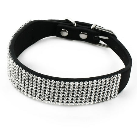 Pet Dog PU Leather Faux Diamond Decor Adjustable Belt Buckle Choker Collar