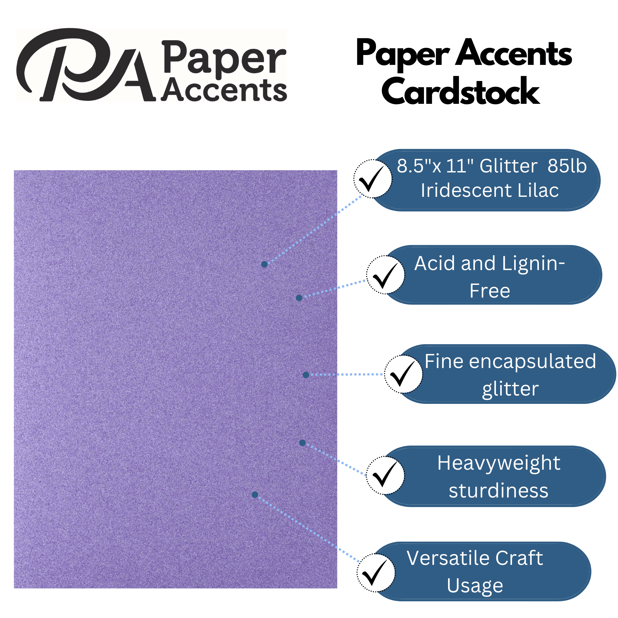 PA Paper Accents Glitter Cardstock 8.5? x 11? Iridescent Lilac, 85lb colored cardstock paper for card making, scrapbooking, printing, quilling and crafts, 15 piece pack