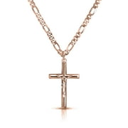 Sterling Projects Men's 18K Rose Gold Plated Stainless Steel Crucifix Cross Necklace With 24" Inch Matching Figaro Chain Necklace Pendant