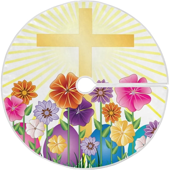 FMSHPON Happy Easter EggCross Xmas Christmas Tree Skirt Stand Mat for Holiday Party Decoration Indoor Outdoor 48 inches