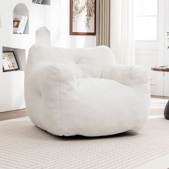 Large Bean Bag Chair with Armrests for Adults, High-Density Foam Filled Lazy Sofa Chair for Living Room Bedroom Reading White Teddy