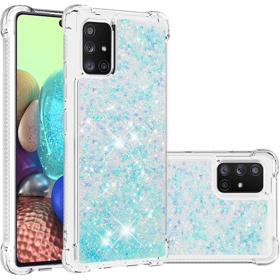 Compatible with Samsung Galaxy A71 Case Glitter Luxury Cute Love Liquid Quicksand Clear TPU Girls Women Stylish Bumper Shockproof Protective Case for Samsung Galaxy A71 Star Blue YB
