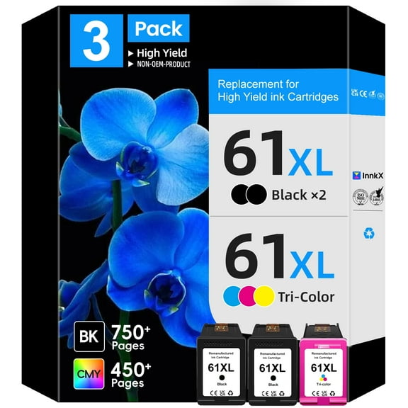 61XL 61 Ink Cartridge Compatible for HP 61 XL Ink Cartridge for Printers HP Envy 4500 5530 5535 HP Deskjet 1010 1510 3050 HP OfficeJet 4630 4635 2620 (2 Black, 1 Tri-Color)