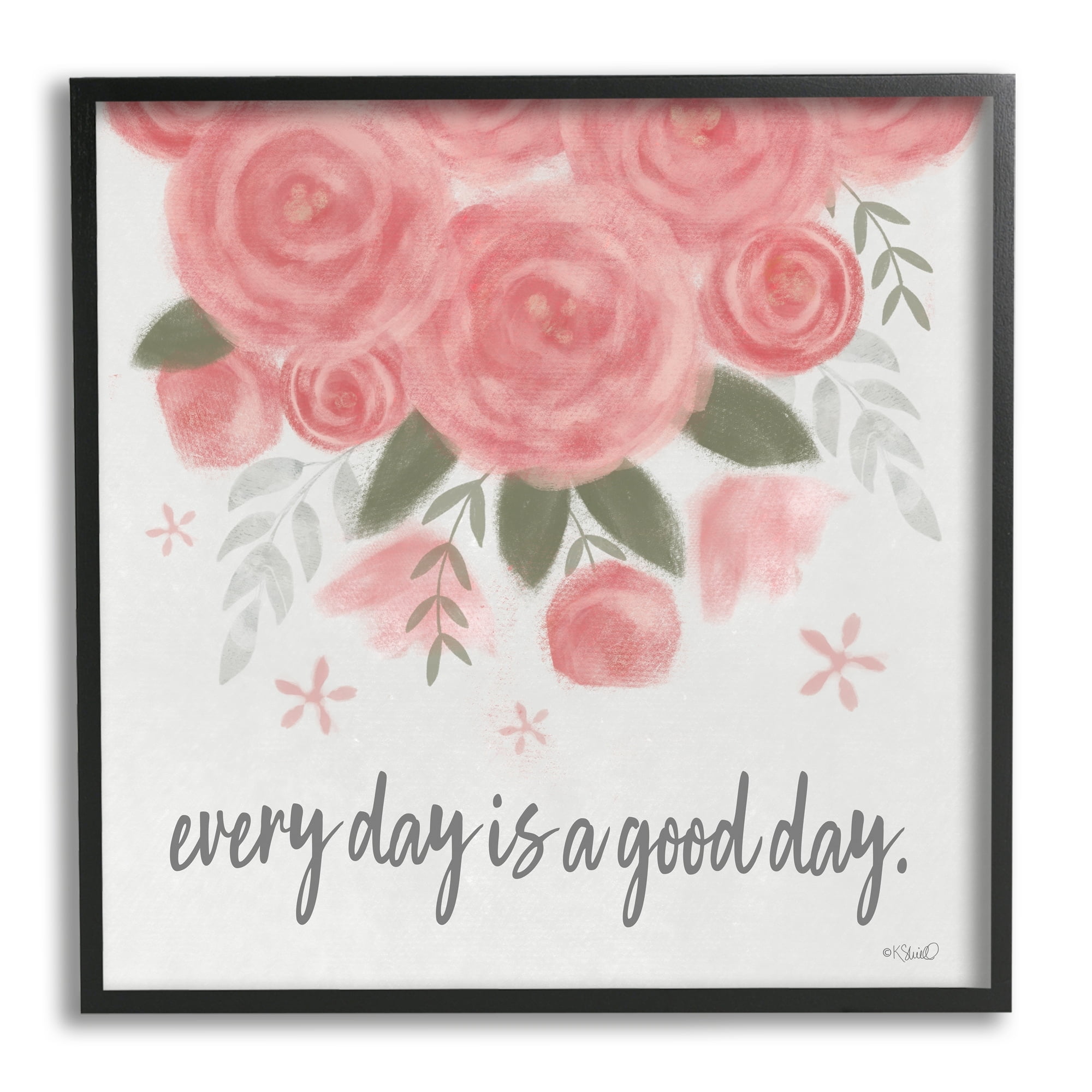 Stupell Industries Uplifting Pink Roses Flower Blossom Pattern Phrase Graphic Art White Framed Art Print Wall Art, Design by Kate Sherrill