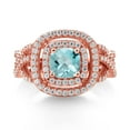thumbnail image 2 of Gem Stone King 18K Rose Gold Plated Silver Sky Blue Topaz and White Moissanite Ring for Women (2.01 Cttw, Gemstone Birthstone, Cushion/Checkerboard Cut 6MM, Available in Size 5, 6, 7, 8, 9), 2 of 4