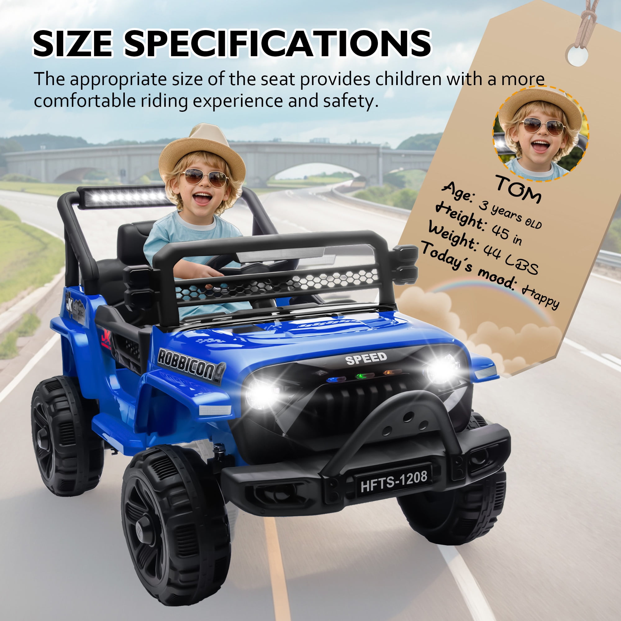 12V Kids Electric Vehicles for Kids, Ride on Electric Truck Car w/ Remote Control, Safety Belt, USB, Music, LED Lights, Gift for Boys Girls (Blue)
