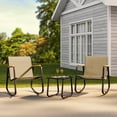 thumbnail image 5 of Noelse 3 Piece Patio Bistro Set, Textilene Outdoor Rocking Chairs with Heat-Resistant Wooden Armrests & Tempered Glass Table, Durable Porch & Lawn Furniture, Brown, 5 of 10
