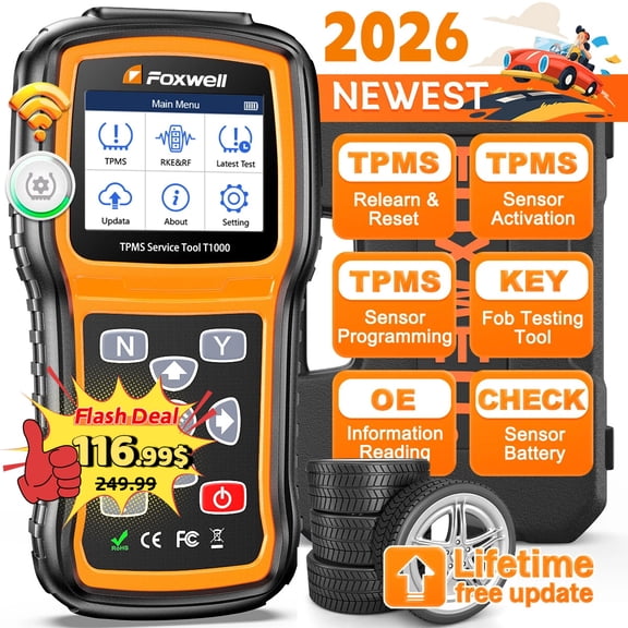 Foxwell T1000 Car TPMS Reset Tire Pressure Sensor Activate Program-ming Scan Tool, Key Fob Testing, Lifetime Free Update
