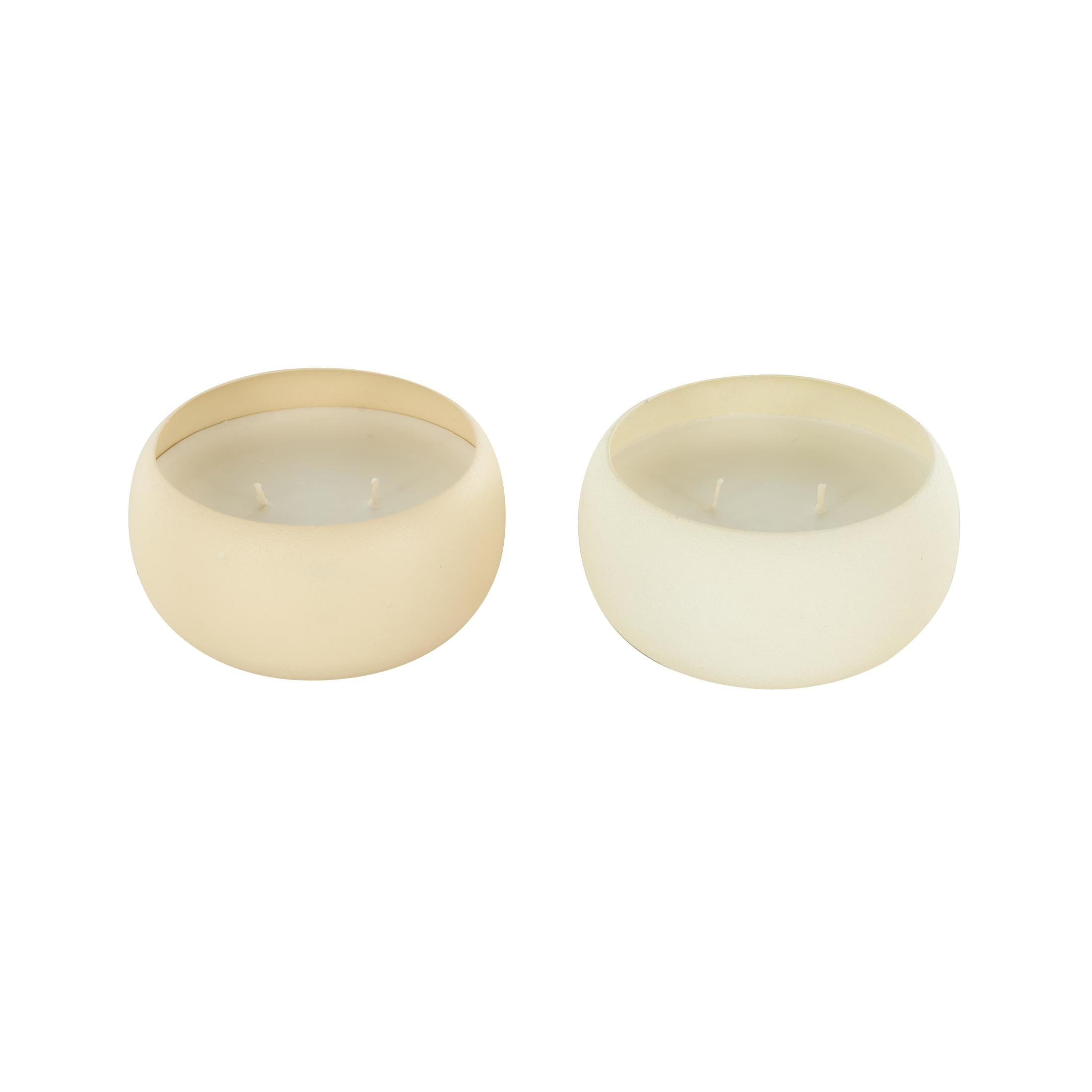 DecMode 2 Holder Beige Metal Fresh Cotton/ White Tea & Ginger Scented Textured 11oz 2 Wick Candle with White Wax, (Set of 2)