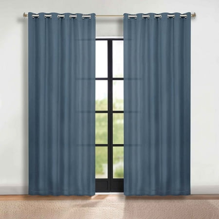 Superior Solid Blackout Curtains, Set of 2, 70" X 120", Denim Blue