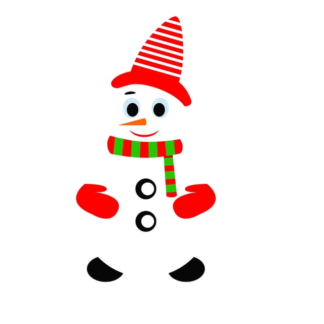 Agiferg Christmas Snowman Expression Magnetic Refrigerator Sticker featuring a cartoon snowman with a red and white striped hat, red mittens, a green and red striped scarf, and black buttons. Designed for holiday decoration, this waterproof wall sticker is suitable for refrigerators, garage doors, and windows. Ideal for DIY Christmas décor.