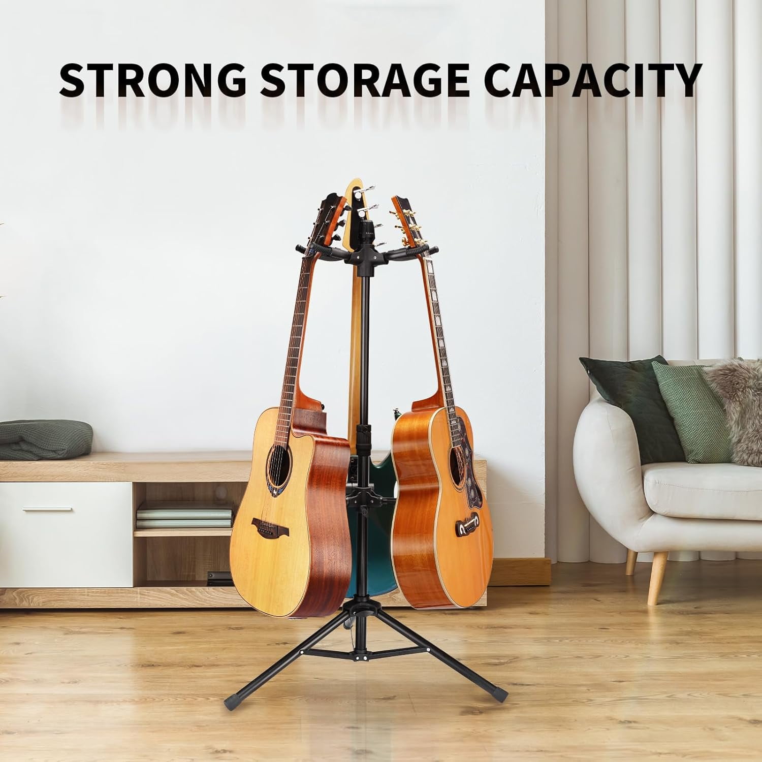 Triple Guitar Stand - Heavy Duty 3 Guitar Stand for Acoustic/Electric/Bass/Banjos, Auto-Lock Folding Design, Non-Slip Base & Anti-Rust - Portable for Stage/Travel/Studio GGS-06T