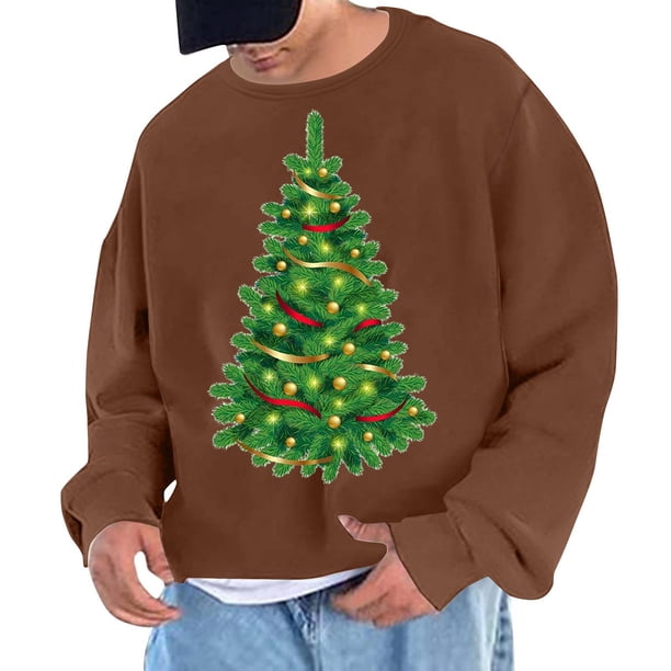 Sudadera sin capucha para hombre, cuello redondo, deportiva, con estampado de árbol de Navidad, sudadera con capucha, jersey de manga larga, blusa de poliéster para hombre