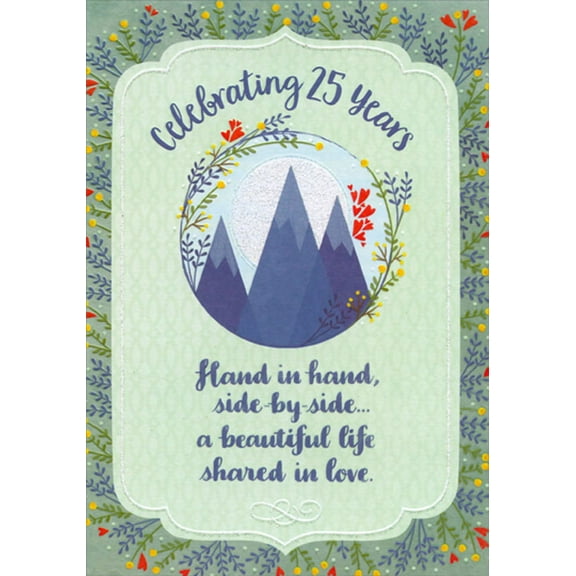 Designer Greetings Shimmering Moon Behind Three Mountain Peaks 25th : Twenty-Fifth Wedding Anniversary Congratulations Card for Couple