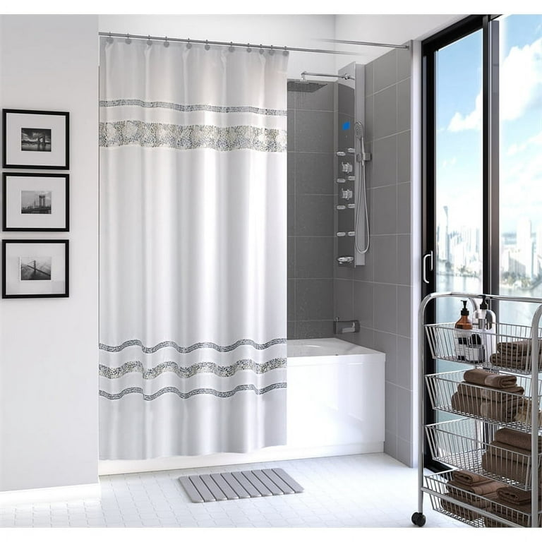 Fancy Bath Outlet 70 X75 Spa Tile Fabric Shower Curtain In White Com