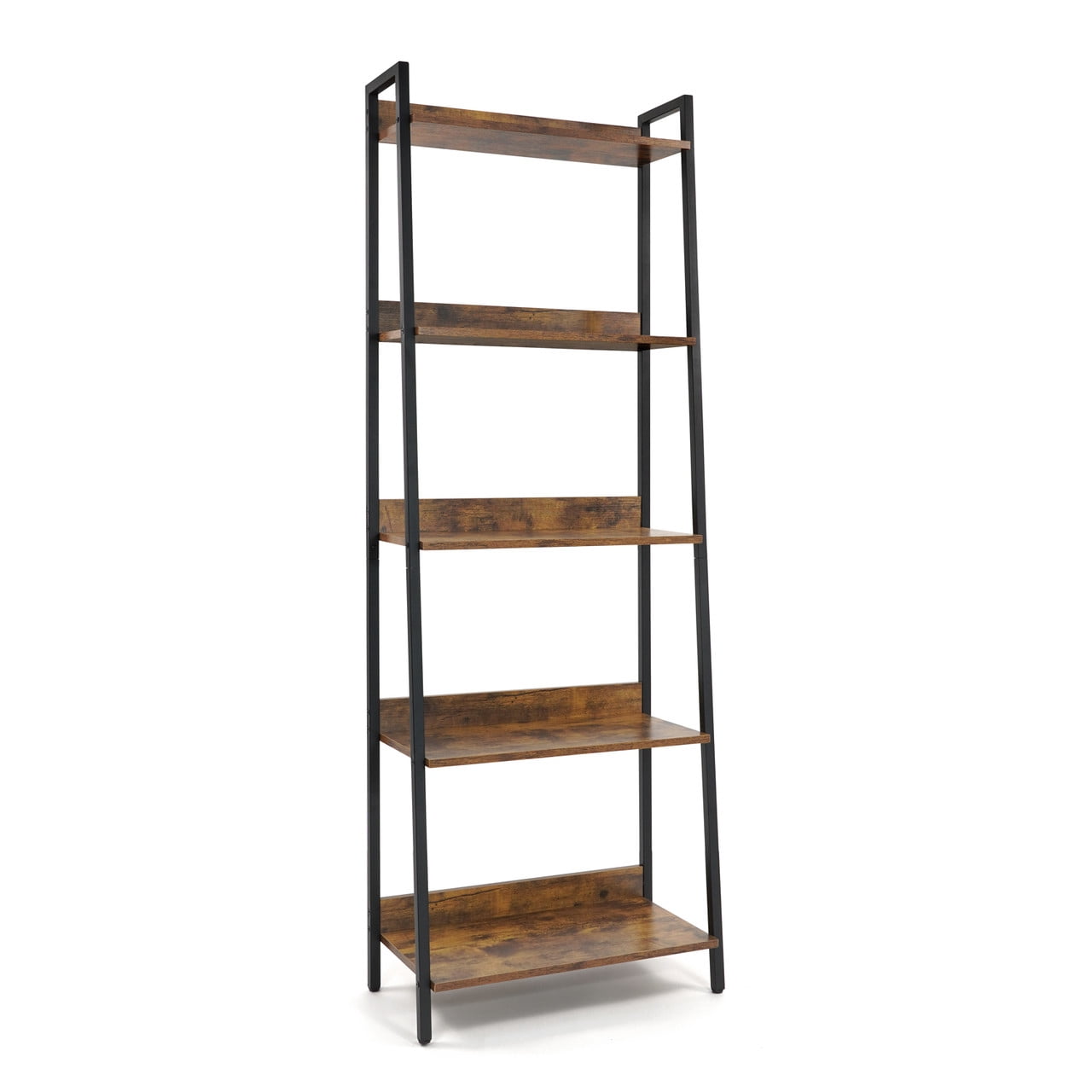 CAPHAUS 5 Tier Ladder Bookshelf, 24 Inch Width Free Standing Shelf, Bookcase Shelf Storage Rack Organizer, Industrial Book Shelves for Home Office, Living Room, Kitchen, Rustic Oak, Vintage Shelves