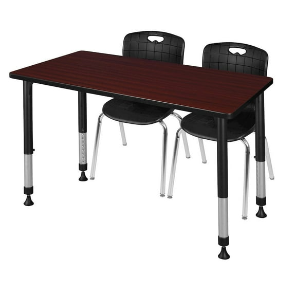 Regency 48x24 Adjustable Classroom Table- Mahogany & 2 Andy 18 Stack Chairs- Black