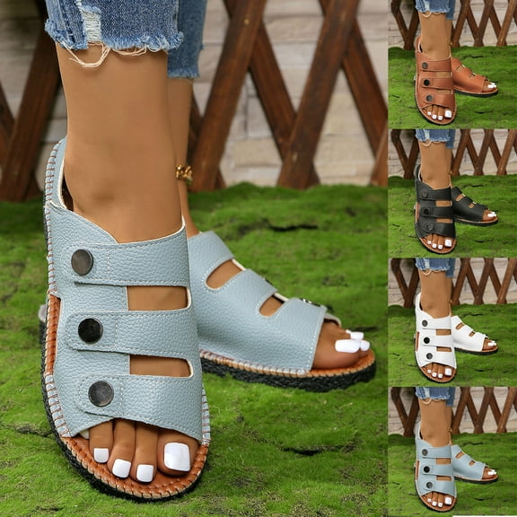 Sandals for Women 2025, Xunlbb Women's Fashion Casual Spring And Summer New Hollow Elastic Solid Color Slip-On Sandals(Black,Size:36)