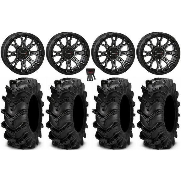 System 3 ST-6 14" Wheels Dark Tint 27" Cryptid Tires Kawasaki Teryx Mule