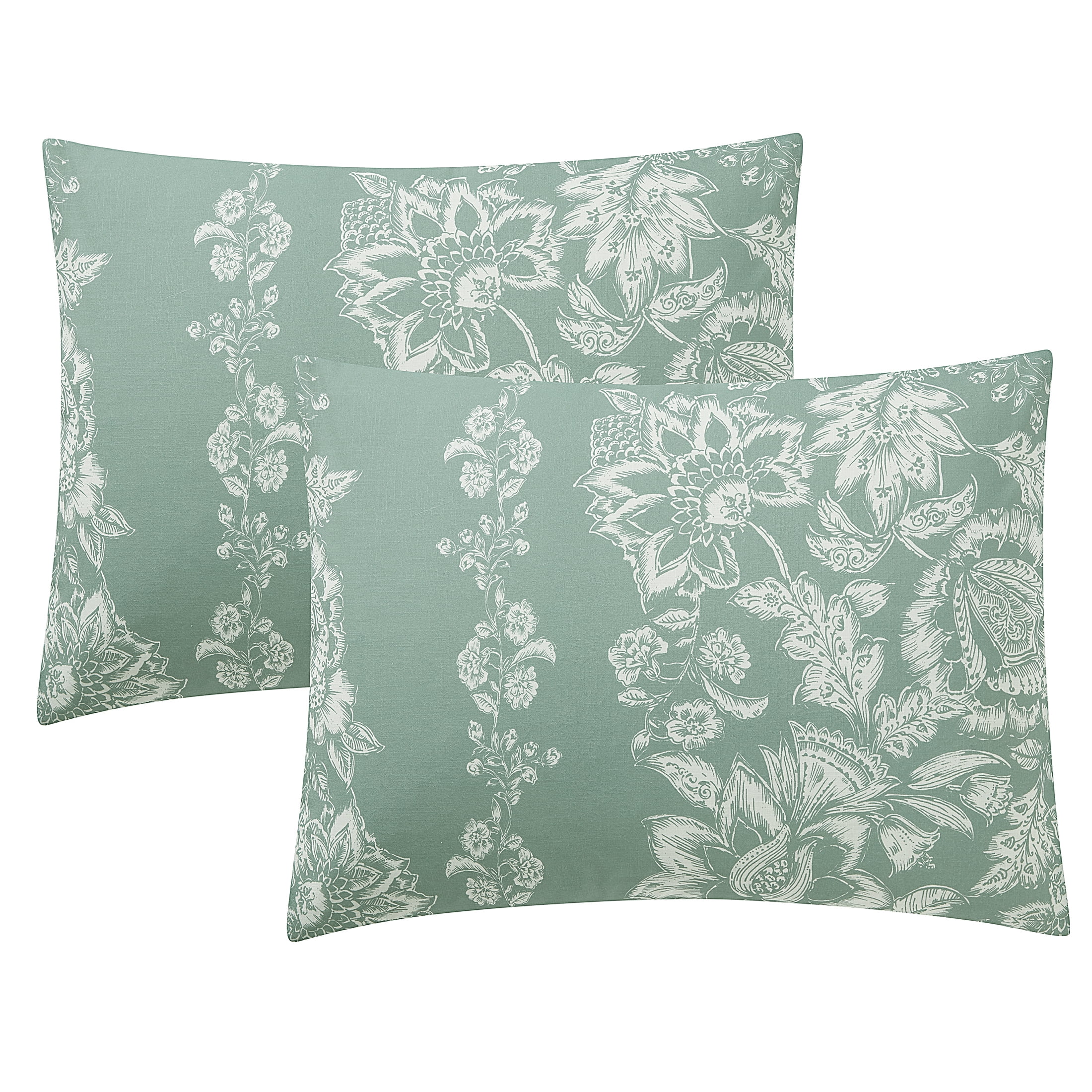 My Texas House Caroline 3-Piece Green Floral Slub Comforter Set, King