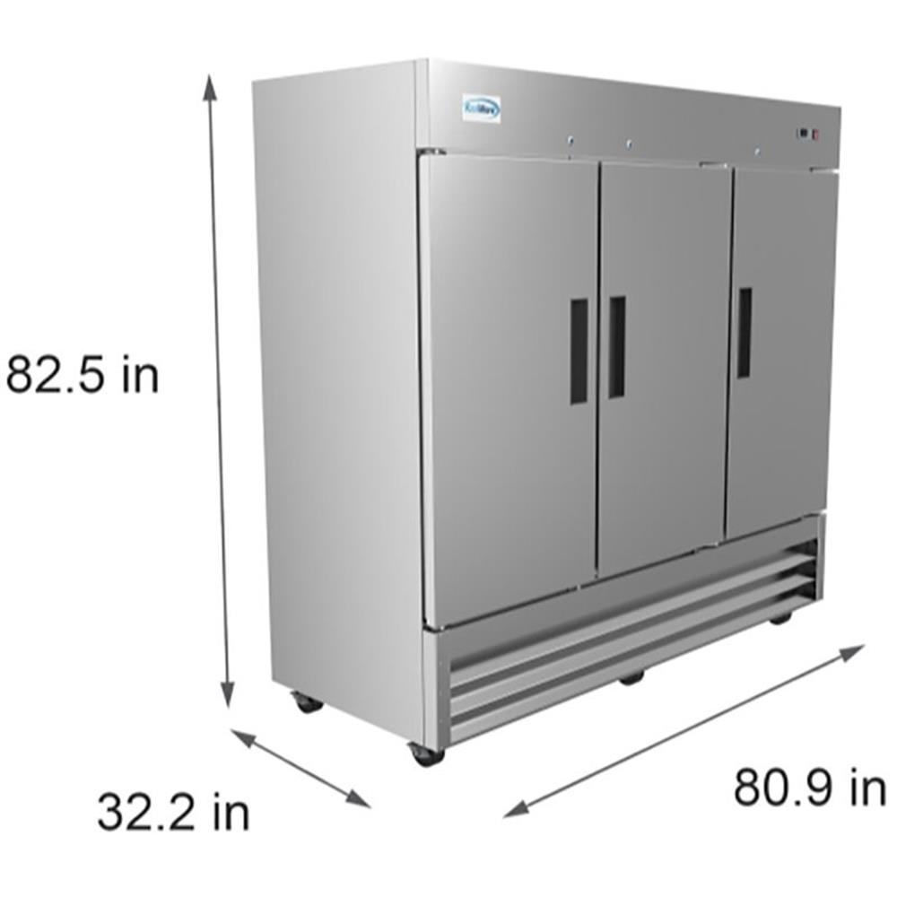 Koolmore 82" 3 Door Stainless Steel Upright Reach-In Freezer in Silver
