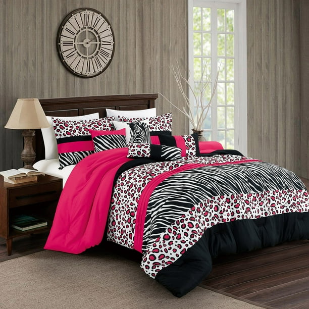 HIG 7 Pieces Leopard Print Comforter Set Color Block Patchwork Bed in A
