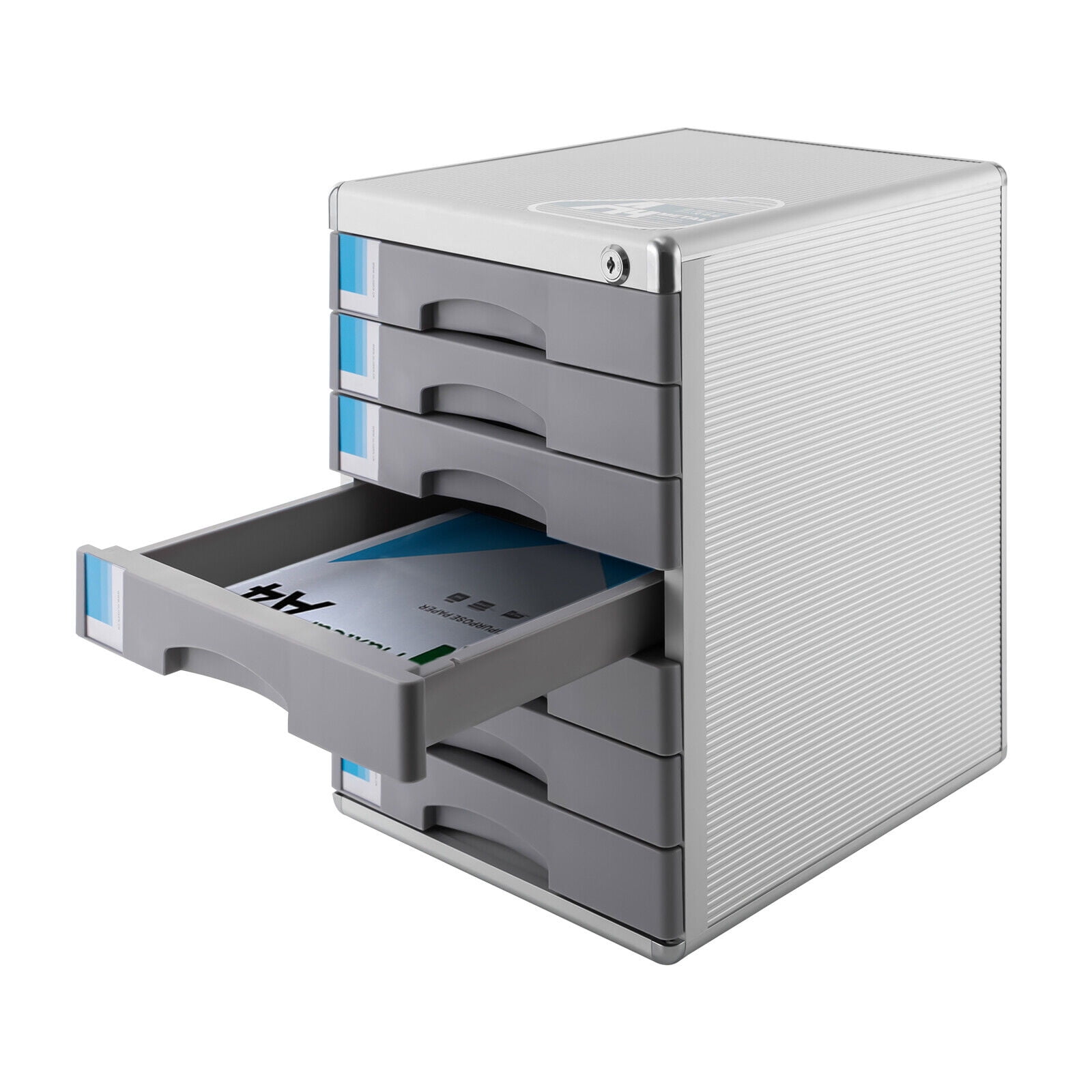 Office Filing Cabinet 7 Drawer Aluminum Alloy File Cabinet W/ Lock Desktop Grey