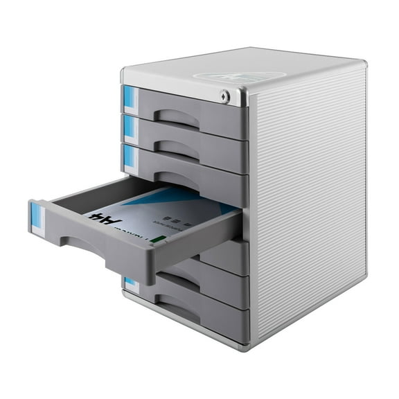 7-Drawer Aluminum Alloy Desktop Filing Cabinet with Lock - Office Document Storage Cabinet