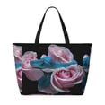 thumbnail image 2 of Kdxio Blue Lipped Pit Viper And Three Pink Roses Pattern Large Capacity Beach Travel Bag with Zipper Multiple Pockets Foldable Waterproof Tote for Pool Gym Camping Travel, 2 of 7