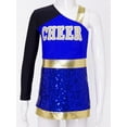 thumbnail image 3 of YiZYiF Kids Girls Oblique Shoulder Cheer Leader Outfit Long Sleeve Shiny Sequins Cheerleading Dance Dress with Briefs Blue 6, 3 of 7