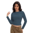 thumbnail image 3 of Womens Long Sleeve Shirts Basic Crop Tops Going Out Fall Fashion Underscrubs Layer Slim Fit Tops, 3 of 6