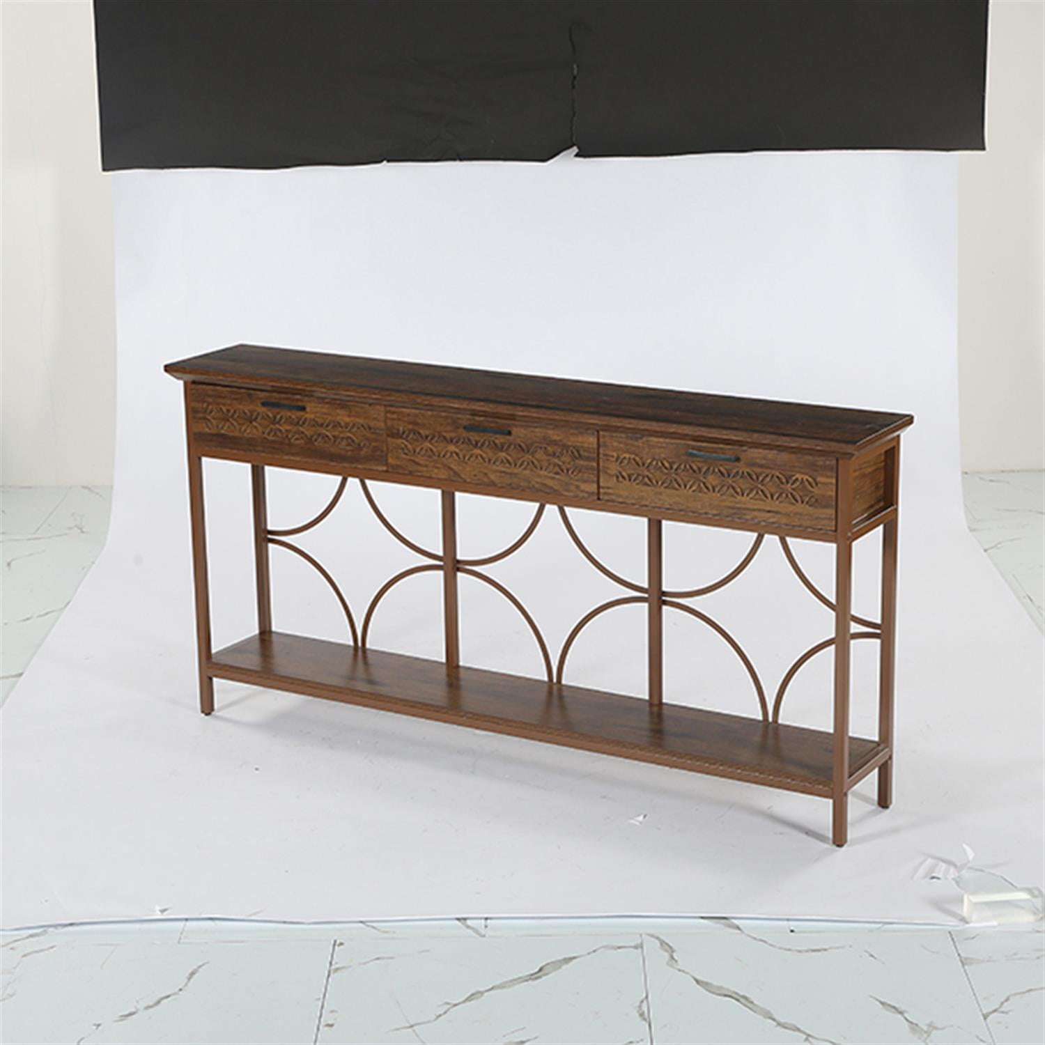 Demi Bonn 70.9" Console Table, Long Entryway Table Accent Table with Storage Drawers, Foyer Display Table, Brown