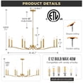 thumbnail image 3 of Gold Chandeliers for Dining Room, 8-Light Brass Chandelier Light Fixture Over Table Modern Candle Chandelier 44in Master Bedroom Chandeliers Lighting for Entry Foyer Bathtub Living Room, 3 of 8