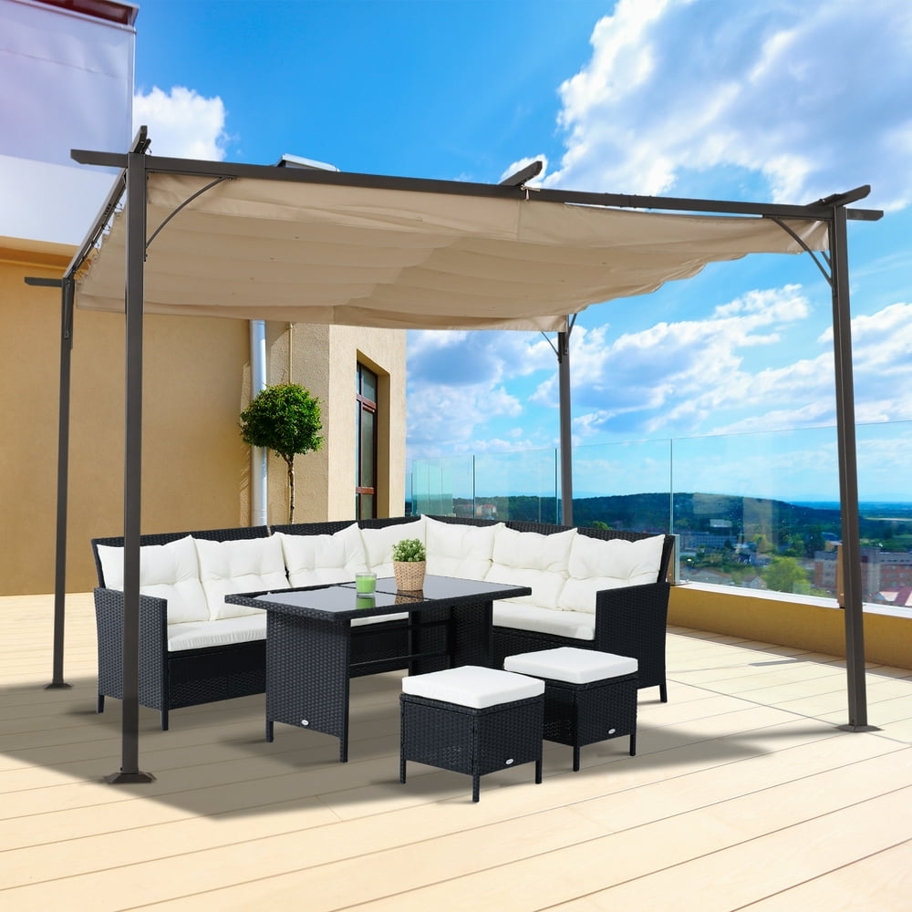 Outsunny 11.5’ Retractable Canopy Cover Steel Frame Classic Pergola