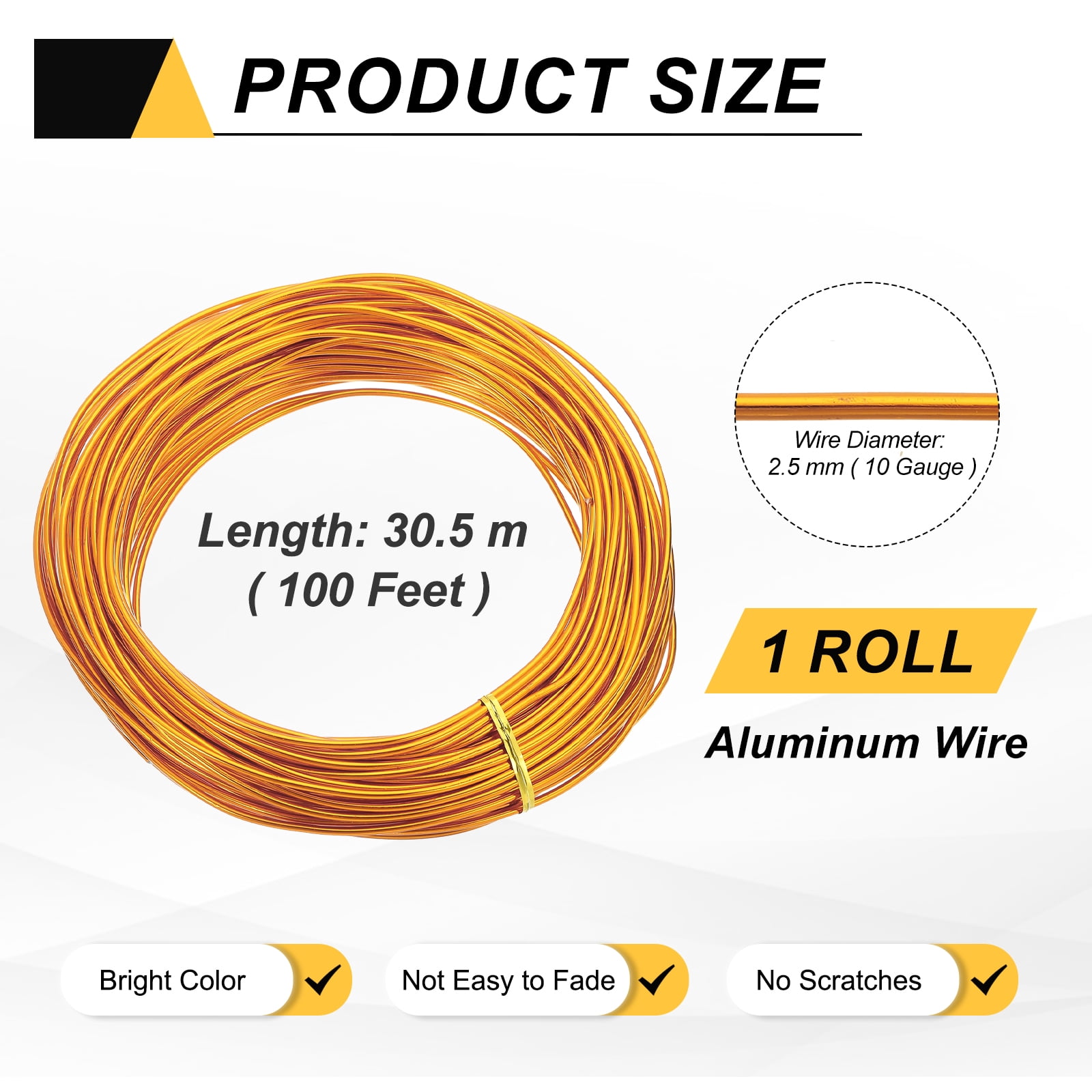Uxcell 10 Gauge 2.5mm Aluminum Wire, 100 Feet Bendable Metal Craft Armature Wire, Gold Tone