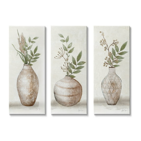 Stupell Industries Botanical Still Life Vase Ikebana Blossoms Arrangement Graphic Art Gallery Wrapped Canvas Print Wall Art, Set of 3, Design by Janet Tava