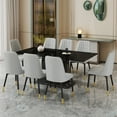 thumbnail image 3 of JUFU 71" Modern Dining Table Set for 8, Black Faux Marble Dining Table with PU Leather Chairs and Golden Legs, Luxury Dining Set for Kitchen & Living Room, 3 of 11