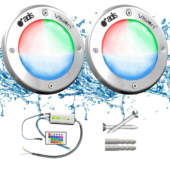 2 Lámparas LED Sumergible Para Alberca de nicho o sobreponer ADS SPA 100W 16CM Multicolor RGB Con Transformador