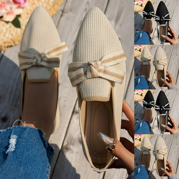 Breathable Mesh Loafers Comfortable Pointed Toe Flat Shoes with Bow Detail for Casual Outdoor and Indoor Wear