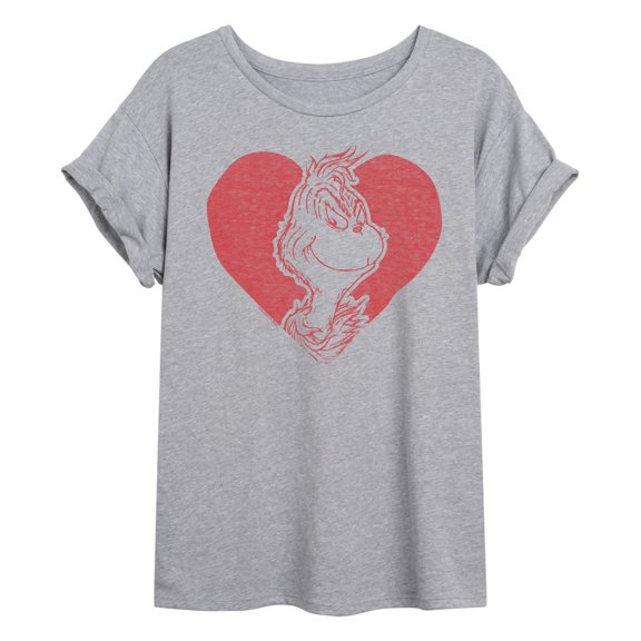 The Grinch - Heart - Juniors Oversized Graphic T-Shirt