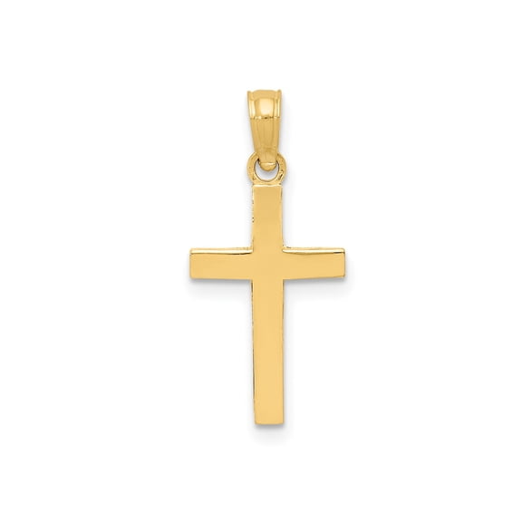 14k Yellow Gold Latin Cross Pendant Charm, Polished Religious Jewelry